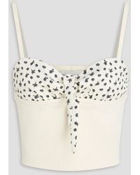 Claudie Pierlot - Floral-print Satin Twill-paneled Ribbed-knit Top - Lyst