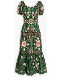 FARM Rio - Belted Floral-print Cotton-poplin Midi Dress - Lyst