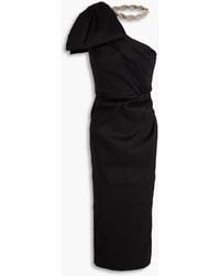 Rachel Gilbert - Fauve One-shoulder Crystal-embellished Bow-detailed Taffeta Midi Dress - Lyst