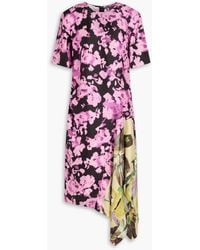 Dries Van Noten - Draped Floral-print Silk-twill Midi Dress - Lyst