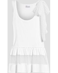 RED Valentino - Bow-Embellished Point D'Esprit-Paneled Ribbed-Jersey Top - Lyst