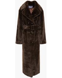 Stand Studio - Faustine Belted Double-breasted Faux Fur Coat - Lyst