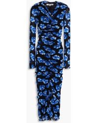 Diane von Furstenberg - Alabama Ruched Floral-print Stretch-mesh Midi Dress - Lyst