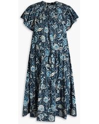 Ulla Johnson - Kasim gerafftes kleid aus einer baumwollmischung mit floralem print - Lyst