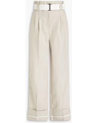 Ganni - Belted Pleated Linen Wide-leg Pants - Lyst