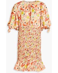byTiMo - Shirred Floral-print Satin-crepe Mini Dress - Lyst