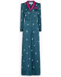 Saloni - Lulu Embellished Silk-Satin Jumpsuit - Lyst
