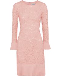 Mikael Aghal Plissé-trimmed Corded Lace Dress Blush - Pink