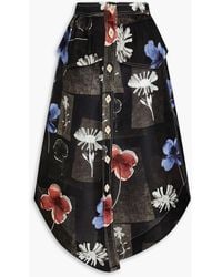 Ganni - Floral-print Linen And Silk-blend Shantung Midi Skirt - Lyst