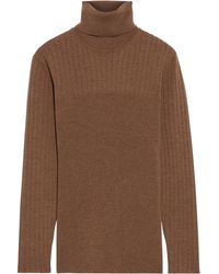 Iris & Ink Éloise Ribbed Merino Wool-blend Turtleneck Sweater - Brown