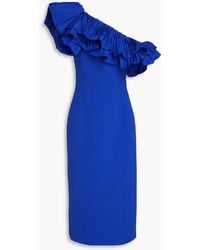 Rebecca Vallance - Cora midikleid aus crêpe und taft mit rüschen und asymmetrischer schulterpartie - Lyst