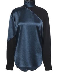 Cedric Charlier Crepe-satin Turtleneck Blouse Navy - Blue