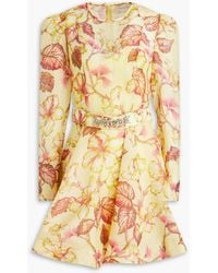 Zimmermann - Belted Floral-print Linen And Silk-blend Mini Dress - Lyst