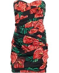 Dolce & Gabbana - Ruched Pleated Floral-print Cotton-blend Poplin Mini Dress - Lyst