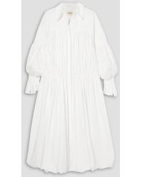 Khaite - Colleen Pleated Cotton-poplin Midi Shirt Dress - Lyst