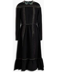 Valentino Garavani - Gathered Embellished Wool And Silk-blend Midi Dress - Lyst