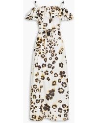 Boutique Moschino - Cold-shoulder Leopard-print Cotton And Silk-blend Voile Maxi Dress - Lyst