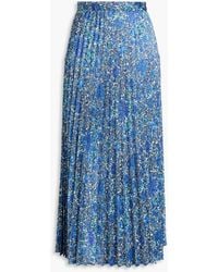 Sandro - Pleated Floral-print Satin-twill Midi Skirt - Lyst