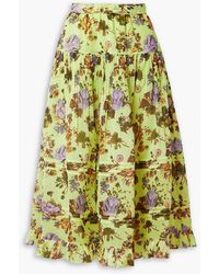 Ulla Johnson - Eugenie Pleated Floral-print Cotton And Silk-blend Midi Skirt - Lyst