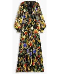 RIXO London - Meera Gathered Floral-print Metallic Fil Coupé Silk-blend Maxi Dress - Lyst