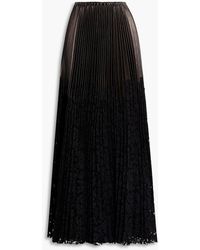 Valentino Garavani - Pleated Faux Leather And Corded Lace Maxi Skirt - Lyst