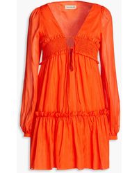 Nicholas - Brynn Shirred Cotton And Silk-blend Voile Mini Dress - Lyst