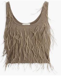LAPOINTE - Cropped Feather-trimmed Cashmere And Silk-blend Top - Lyst