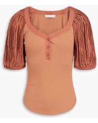 Ulla Johnson - Marika Plissé-woven And Ribbed Stretch Cotton And Modal-blend Jersey Top - Lyst