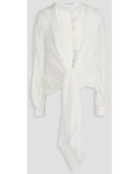 Alberta Ferretti - Tie-front Layered Silk-voile And Corded Lace Blouse - Lyst