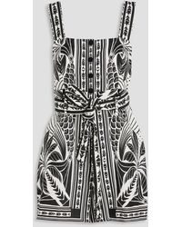 FARM Rio - Belted Printed Linen-blend Playsuit - Lyst