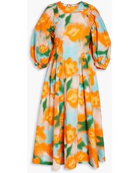Rejina Pyo - Open-back Floral-print Cotton-poplin Midi Dress - Lyst