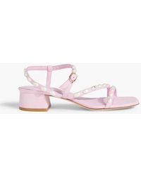 Stuart Weitzman - Pearlita 35 Faux Pearl-Embellished Suede Sandals - Lyst