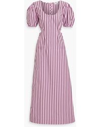 Ganni - Cutout Striped Cotton-poplin Maxi Dress - Lyst