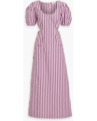 Ganni - Cutout Striped Cotton-poplin Maxi Dress - Lyst