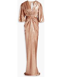 Costarellos - Twisted Cutout Gathered Fil Coupé Gown - Lyst