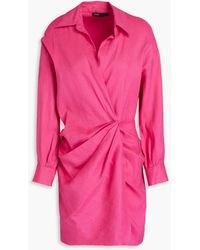 Maje - Pleated Linen-blend Mini Wrap Dress - Lyst