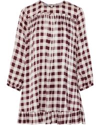 Baum und Pferdgarten Adare Ruffle-trimmed Gingham Silk-blend Mini Dress Purple