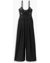 PATBO - Lace-up Crochet And Stretch-crepe Wide-leg Jumpsuit - Lyst