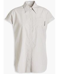 Brunello Cucinelli - Bead-embellished Striped Stretch-cotton Poplin Shirt - Lyst