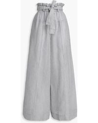 Zimmermann - Belted Striped Cotton And Silk-Blend Wide-Leg Pants - Lyst
