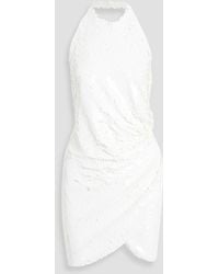 Ronny Kobo - Jo Wrap-effect Sequined Stretch-tulle Halterneck Mini Dress - Lyst