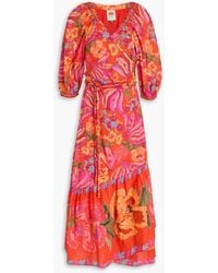 FARM Rio - Floral-print Swiss-dot Cotton Midi Dress - Lyst