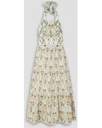 Agua Bendita - Consuelo Lunar Open-back Embroidered Printed Linen Halterneck Midi Dress - Lyst