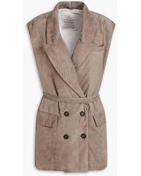 Brunello Cucinelli - Double-breasted Padded Suede Down Vest - Lyst