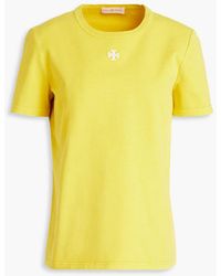 Tory Burch - Embroidered Cotton-jersey T-shirt - Lyst