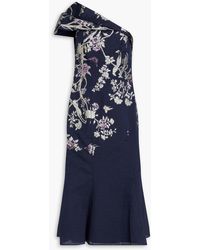 Marchesa - One-shoulder Metallic Cloqué-jacquard Midi Dress - Lyst