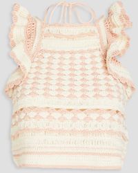 Zimmermann - Cropped Ruffled Crocheted Cotton Top - Lyst