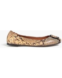 Tory Burch - Embellished Snake-effect Leather Ballet Flats - Lyst