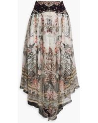 Camilla - Asymmetric Embellished Printed Silk-georgette Midi Skirt - Lyst