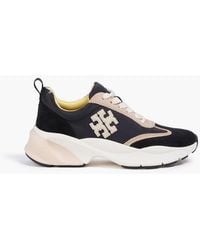 Tory Burch - Good Luck Color-Block Shell, Leather And Suede Sneakers - Lyst